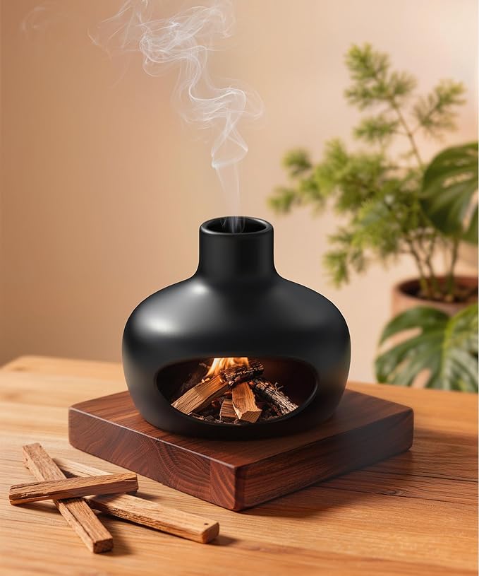 Palo Santo Holder - Modern Chiminea Incense Burner for Yoga, Meditation, and Anxiety Relief - Wood Sticks Dish, Sage Ash Catcher, Smudge Bowl, Cone Burner - Cauldron