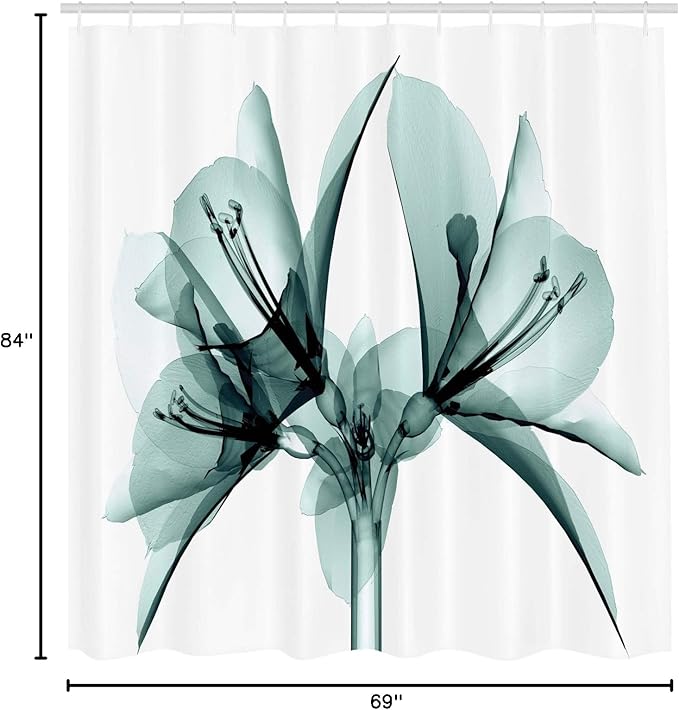 Ambesonne Flower Shower Curtain, Illustration of a Blooming Flower X-ray Vision of Nature Solarized Pattern, Cloth Fabric Bathroom Decor Set with Hooks, 69" W x 84" L, Ivory Teal