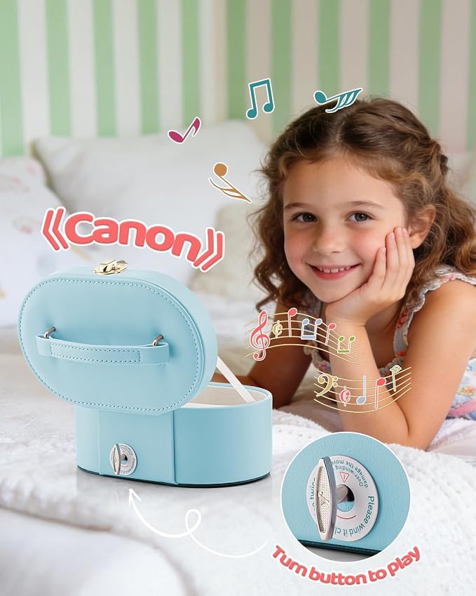 VLANDO Musical Jewelry Box for Girls - Kid Music Box with Ballerina for Birthday Bedroom Decor - Birthday Gift for Girls Ages 4 5 6 7 8-12 Year Old - Blue