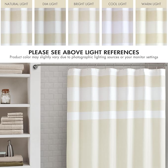 Madison Park Shower Curtain Spa Waffle Weave Extra Long Shower Curtain for Bathroom 3M Scotchgard Moisture Management, Spa Quality Modern Shower Curtains for Bathroom, Extra Long: 72"x84" Cream