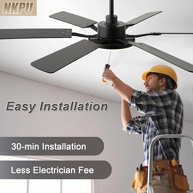 60 Inch Ceiling Fans with Lights, Large Modern Brown Ceiling Fan with Light and Remote Control, 6 Double Sided Blades, 6 Speed Reversible Motor, Dimmable LED, Silent Timing, Indoor Outdoor Patio Use