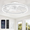LEDIARY Ceiling Fans with Lights and Remote, 24'' Low Profile Ceiling Fan with Light, 3000-6000K Dimmable Fandelier Ceiling Fans, Modern Flush Mount Fan Light for Bedroom with 6 Wind Speeds- White