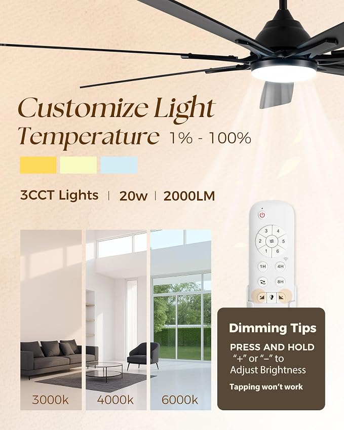 72Inch Smart Ceiling Fan with Alexa APP,Large Black Ceiling Fan with Light,6 Speed,3CCT,Dual Finish 7 Blades,Quiet DC Motor Outdoor Fan for Patio,Big Living Room