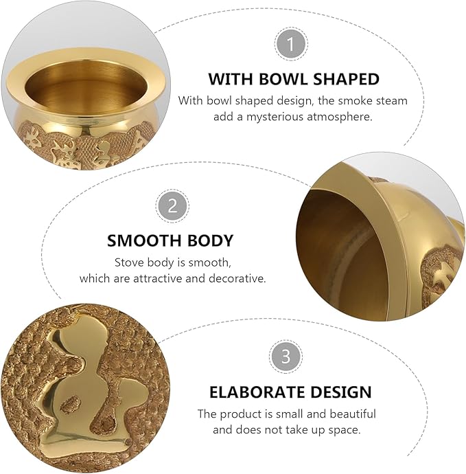 HEALLILY Retro Copper Incense Burner 3.93X3.93X2.67In Elegant Home Decor Buddhist Censer with Bowl Design for Relaxation and Meditation