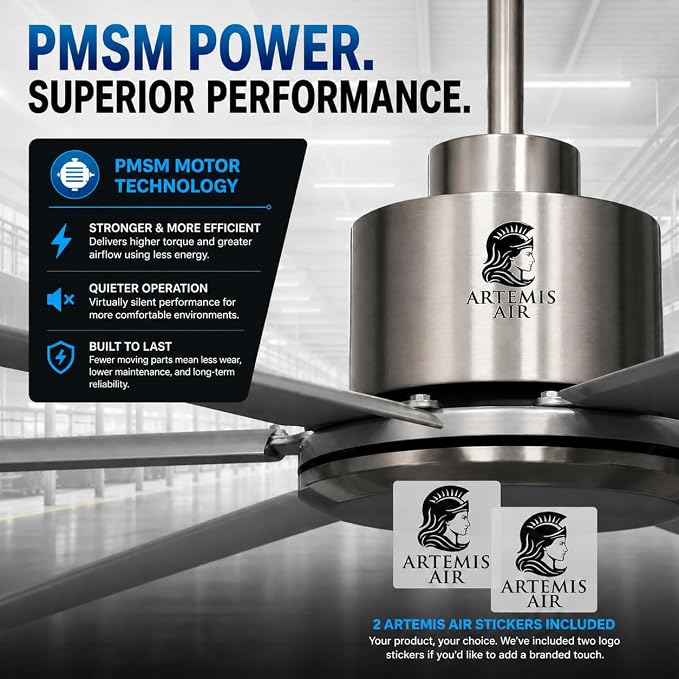 120-Inch HVLS Industrial Ceiling Fan +28,000 CFM Large Commercial Ceiling Fan with Remote, PMSM Motor, 6 Speeds, Reversible, for Warehouse, Gym, Barn, Shop, Garage | AA-Orion 120" (Silver)