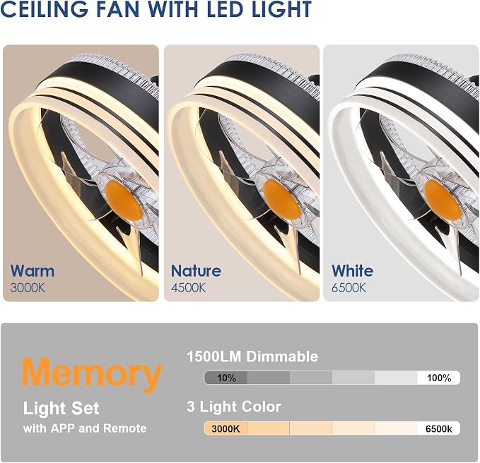 Mpayel RGB Ceiling Fans with Lights, 13" Low Profile Ceiling Fan with Light and Remote, 3000-6000K Dimmable Modern Black Flush Mount LED Fan Light for Bedroom, Living Room, Kitchen