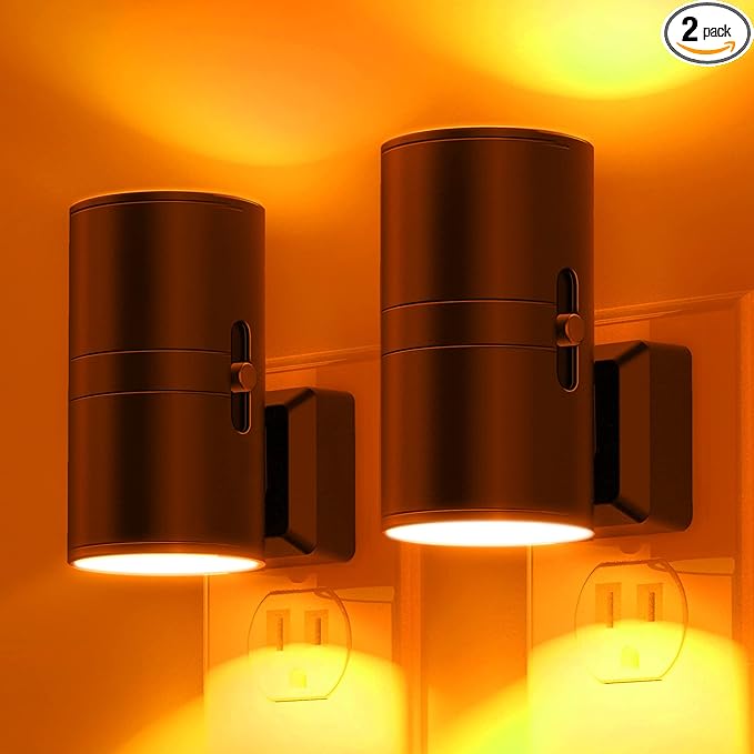 L LOHAS LED Night Light, Amber Nightlight,Dimmable Night Light,Light Sensor | Yellow Nightlight, 0-100LM, Sleep Light for Kids, Soft & Warm Light for Bedroom, Bathroom, 2 Pack