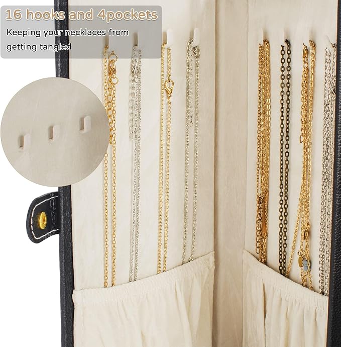 AKOZLIN 6-Tier Jewelry Box Organizer Functional 5 Drawers Leather Jewelry Storage Case for Women Girls Ring Necklace Earring Bracelet Holder Organizer with Mirror Extra Large Black