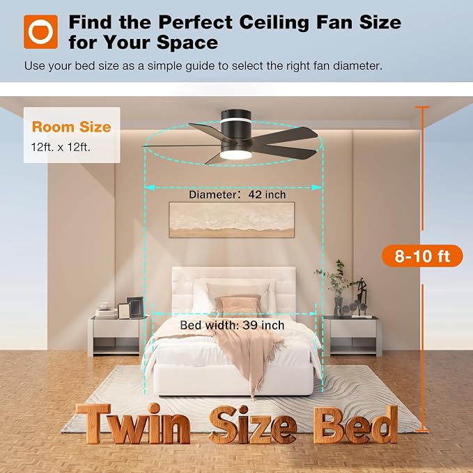 addlon RGB Ceiling Fans with Light, 42‘’ Low Profile Flush Mount Small Ceiling Fan, Remote Control/APP Control, Reversible, Sleek Modern Fan for Bedroom, Living Room, Kids Room, Indoor/Outdoor, Black