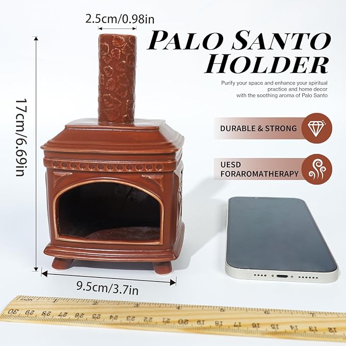 MOUGIGI Palo Santo Burner Holder-Ceramic Mini Chiminea, Incense Chimney-Style Burning Smudge Bowl for Sage, Incense Cones, Incense-Stick Fits Small Candle-Ideal for Home Altar, Zen/Meditation