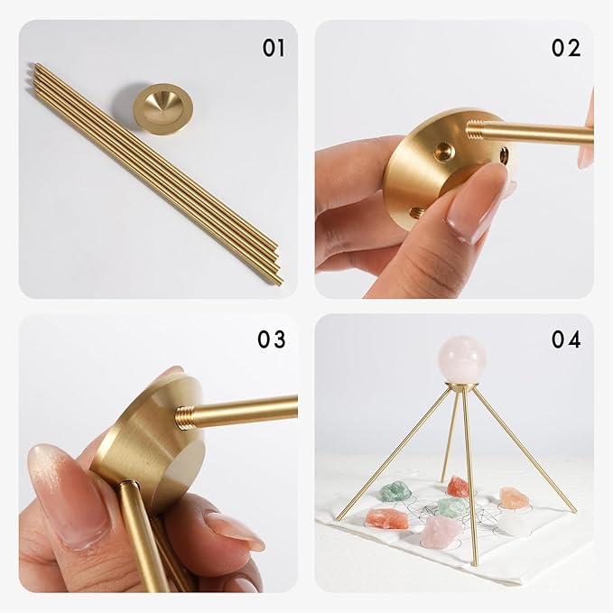 Incense Detachable Brass Pyramid Stand with Cotton Grid Cloth｜Crystal & Jewelry Display｜Smudging Purification｜Anti-Tarnish｜Holds 3KG (Standard, Brass Pyramid Stand)