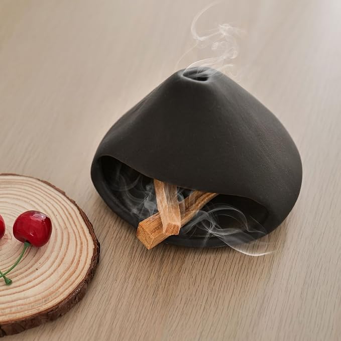 Yawlsow Palo Santo Holder Burner, Charcoal Bakhoor Incense Burner,Smudge Bowl,Sage Holder,Ash Catcher for Meditation Zen Decor (Black)