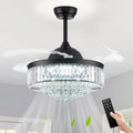 42'' Fandelier Ceiling Fans with Light, Chandelier Ceiling Fan, Retractable Ceiling Fan for Bedroom, Living Room, 3 Color Change, LED Dimmable, 6 Speeds, Reversible DC Motor- Black
