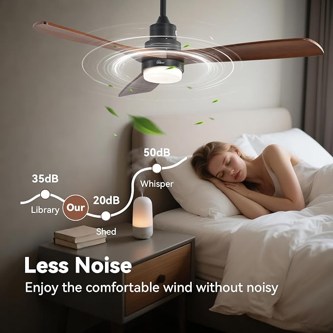 Sofucor 52 Inch Ceiling Fans with Lights and Remote, Low Profile Wood Ceiling Fan with Light Dimmable/Timer 6-Speed Reversible DC Motor for Bedroom Living Room Indoor Outdoor