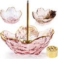 Incense Holder for Sticks and Backflow Incense, Handmade Glass Cherry Blossom Incenses Stick Holder with 9 Incenses Holes Incenses Burner Ash Catcher Ideal for Incense Burning, Home & SPA Decor