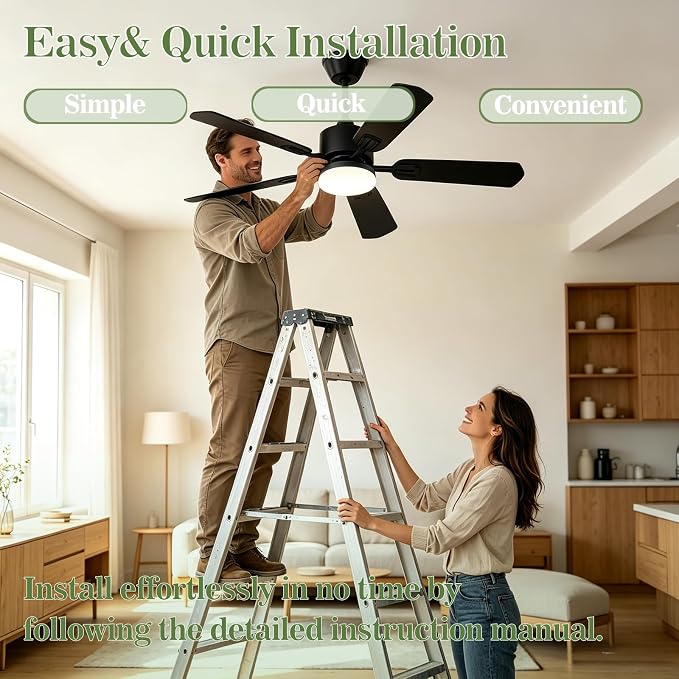 Ceiling Fans with Lights, 42 Inch Low Profile Ceiling Fan and Remote Control, Dual-Sided Blades, 6 Speed Fan, Dimmable Light Flush Mount Ceiling Fan for Bedroom Living Room, Black