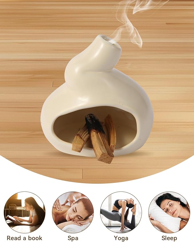 Handmade Ceramic Palo Santo Holder, Mini Ceramic Fireplace for sage, Ideal for Meditation and Altars – Durable Design for Sticks Burning, Unique Meditation Gift（Yellow）