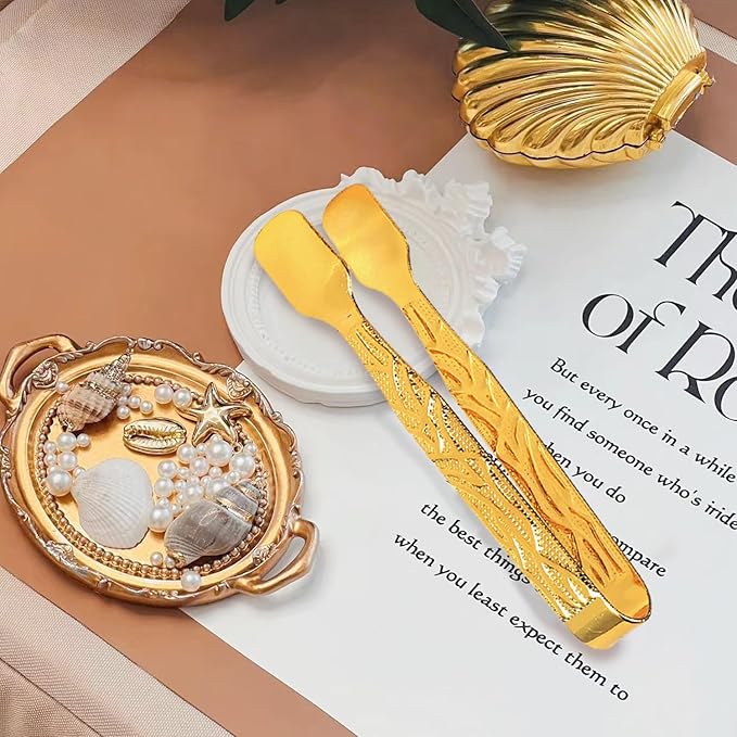 4 pcs Golden Incense Tongs, Vintage Charcoal Tongs with Floral Engraved Handle, Metal Incense Burner Clamp, Design Incense Clip (9.5CM)