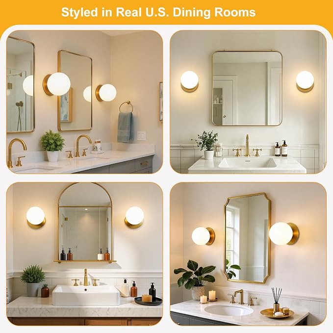 1 Pack Gold Wall Sconce, Modern Bathroom Sconce with Milky Globe Glass, Wall Light for Bathroom Mirror, Living Room, Hallway (Bulb Not Included)