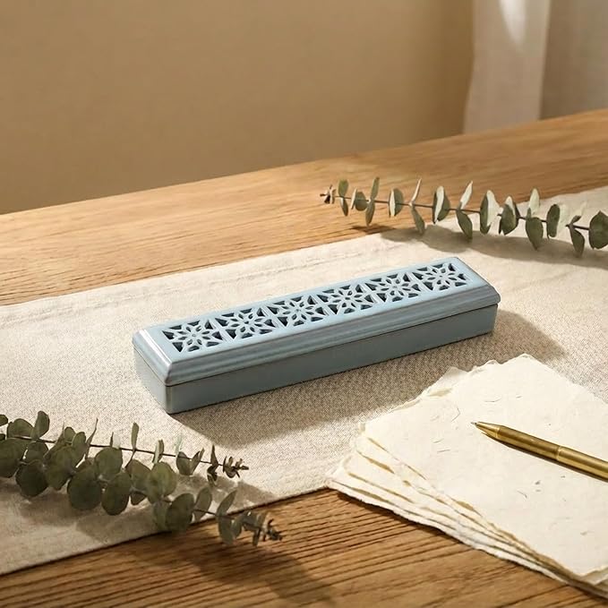CEREMONY Incense Holder for Sticks, Ceramic Insence-Stick Holder Ash Catcher, Incense Holder Timkburner for Meditation Yoga Spa Room Incense Holder (Lever Blue)