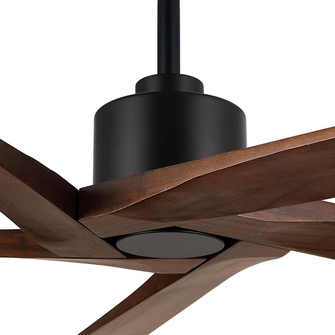 WINGBO 72" DC Ceiling Fan No Light with 3 Downrods, 5 Carved Solid Wood Blades, 6-Speed Reversible DC Motor, Large Ceiling Fan without Lights in Matte Black Finish with Walnut Blades
