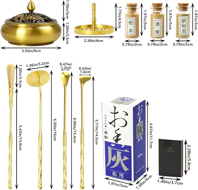 Chinese Incense Burner Kit, Agarwood Incense Burner, Incense Powder Kit, Brass Incense Making Kit, Burner Kit (Brass Lotus Flower Covers)