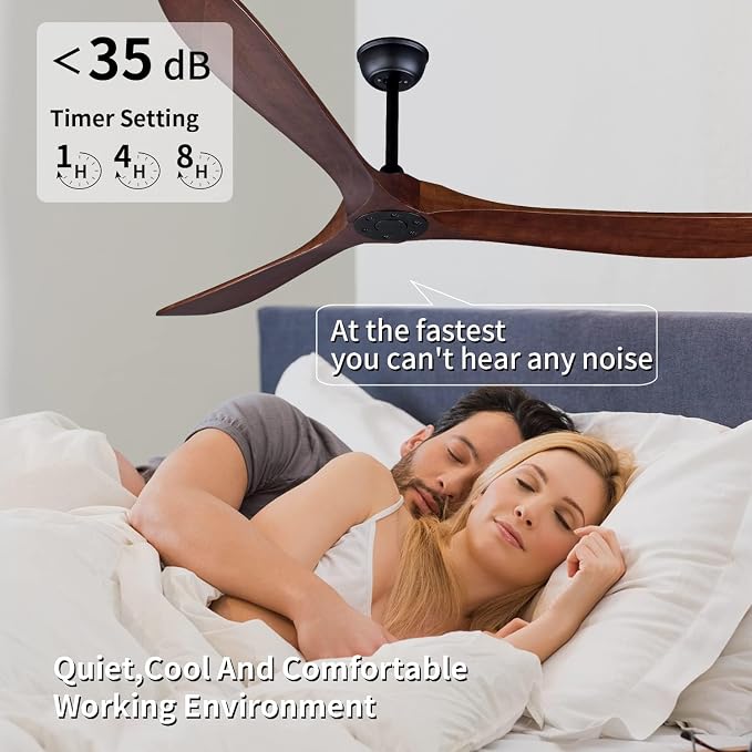 Bigzone 70" Large Ceiling Fan No Light with Remote,3 Blades Dark Brown Solid Wood Big Ceing Fan without Light with Quiet Reversible DC Motor 6-Speeds for Living Room/Dining Room/Garage/Indoor/Outdoor | 6 Speeds Available, Noiseless, fit for Flat/Sloped...
