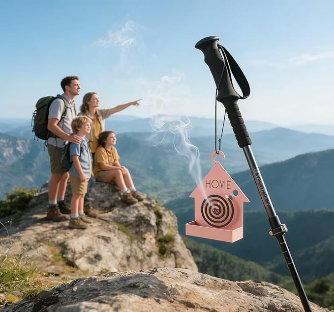 Mosquito Coil Holder House-Shaped Mosquito Coil Holder, Portable Incense Burner with Buckles for Outdoor, Camping, Patio, Pool Side (Pink)