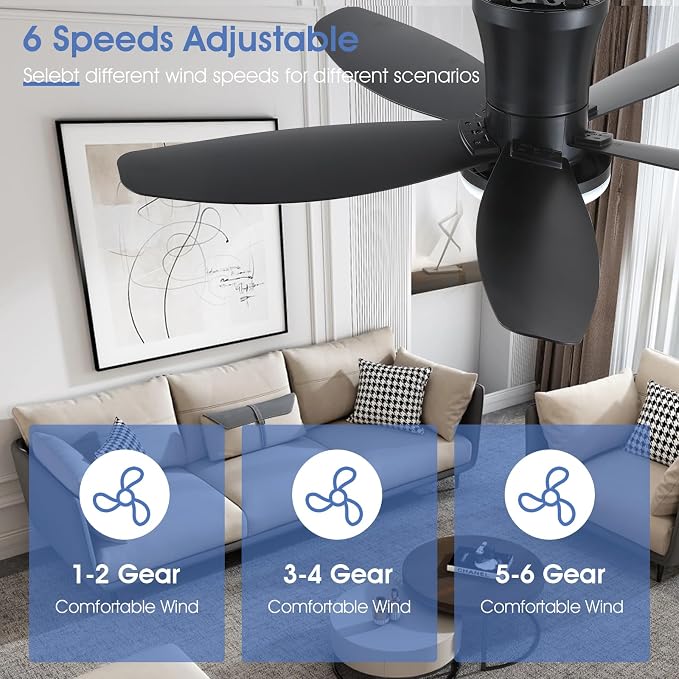 Surtime Ceiling Fans with Lights-36 Low Profile Ceiling Fan with Light and Remote Control,Flush Mount,DC Reversible,LED Dimmable Blakc Ceiling Fans for Bedroom,Indoor/Outdoor Patio Use