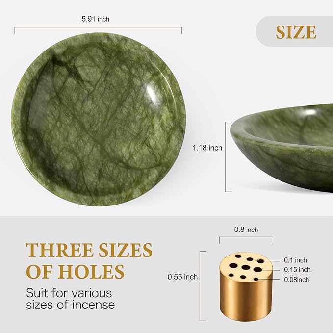 Koville Natural Marble Incense Holder, Incense Holder for Sticks with 9 Holes, Handmade Incense Burner Ash Catcher for Meditation Yoga SPA, Balsam Fir/Palo Santo/Sage/Cone (Green)