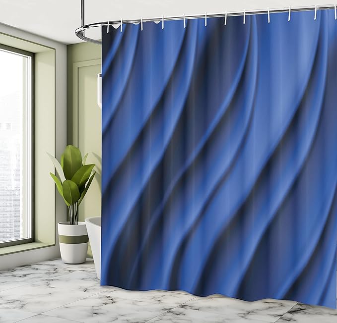 Ambesonne Navy Blue Shower Curtain, Ocean Waves Inspired Design with Digital Reflection Aqua Sea Abstract Art, Cloth Fabric Bathroom Decor Set with Hooks, 69" W x 70" L, Dark Blue