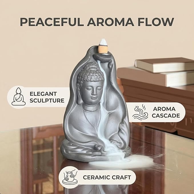 Ceramic Incense Burner, Waterfall Reflux Design, Aromatherapy Holder for Cones and Sticks, Dark Brown。 (XRL)
