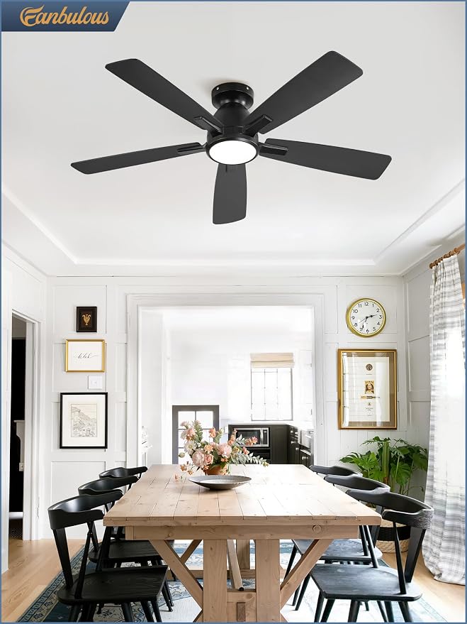 Fanbulous 46 Inch Flush Mount Ceiling Fan with Light and Remote, Black | 3CCT 20W LED, 6-Speed Quiet Reversible Motor, Modern Low Profile Flush Mount, Ideal for Bedroom/Living Room/Kitchen.