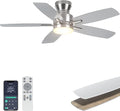 Ohniyou Ceiling Fans with Lights, 42'' Low Profile Ceiling Fan with Light and Remote/APP Control, Modern Flush Mount Ceiling Fan for Indoor Bedroom Kitchen, Dimmable, Quiet DC Motor, Silver
