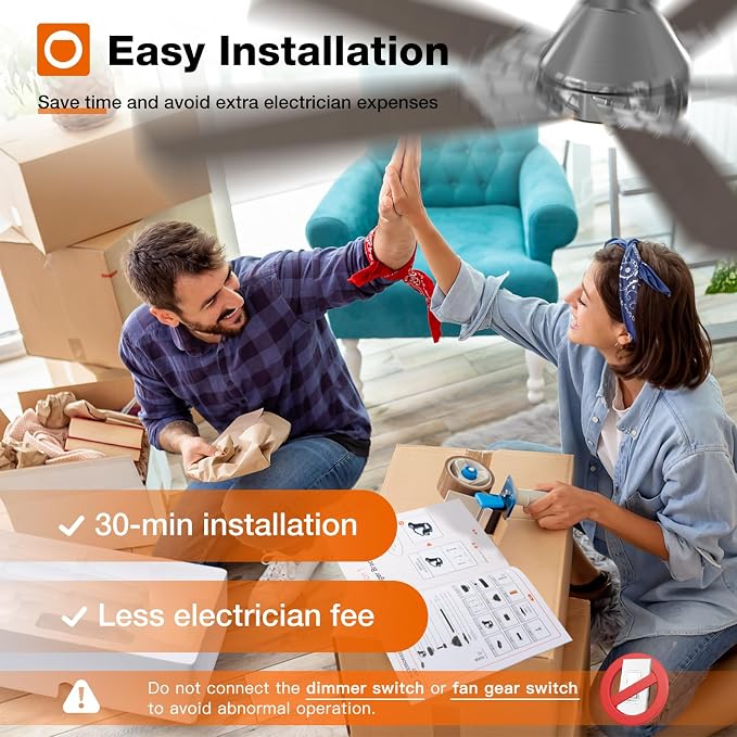 addlon Ceiling Fans with Lights, 52 inch Low Profile Ceiling Fan with Light and Remote Control, Flush Mount, Reversible, 3CCT, Dimmable, Noiseless, Nickel Ceiling Fan for Bedroom, Indoor/Outdoor Use