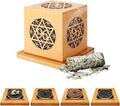 4 Inch White Sage Smudge Stick Set, Bamboo Incense Burner with Ash Catcher & Anti-Spill Dish, Multi-use Incense Holder for Sticks Cones Spirals, for Cleansing Meditation Yoga Aromatherapy