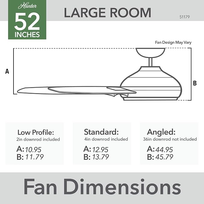 Hunter Kennicott, Outdoor or Indoor, Ceiling Fan, 52 inch, Matte Silver | No Light, Standard Mount, Wall Control, 6 Blades, For Living Room, Patio, Porch, Garage, 51179