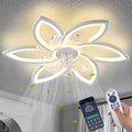 Flower Modern Ceiling Fans with Lights, Low Profile Ceiling Fan with Remote for Bedroom, Flush Mount Ceiling Fan with LED Dimmable Light,3-Colors, 6-Speeds, Timing CeilingFan Lights-White