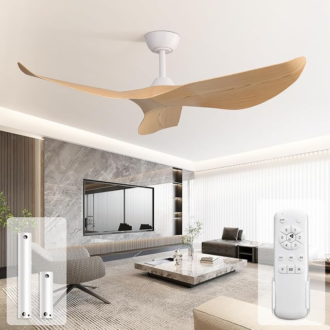 Sofucor 52 Inch Ceiling Fan No Light, Modern Ceiling Fan with Remote Control, Quiet Reversible DC Motor, 6-Speed Noiseless Indoor Ceiling Fan for Bedroom Living Room Covered Patio Porch