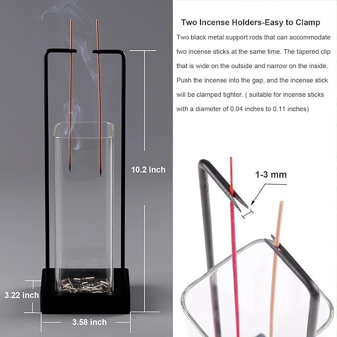 Incense Holder for Sticks, Upside Down Incense Burner with Removable Glass Ash Catcher Anti-Ash Flying Black