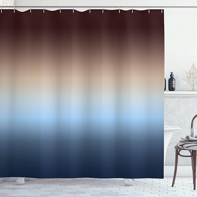 Ambesonne Ombre Shower Curtain, Arrangement with Gradual Color Change Modern Ornamentation Abstract Illustration, Cloth Fabric Bathroom Decor Set with Hooks, 69" W x 84" L, Blue and Brown