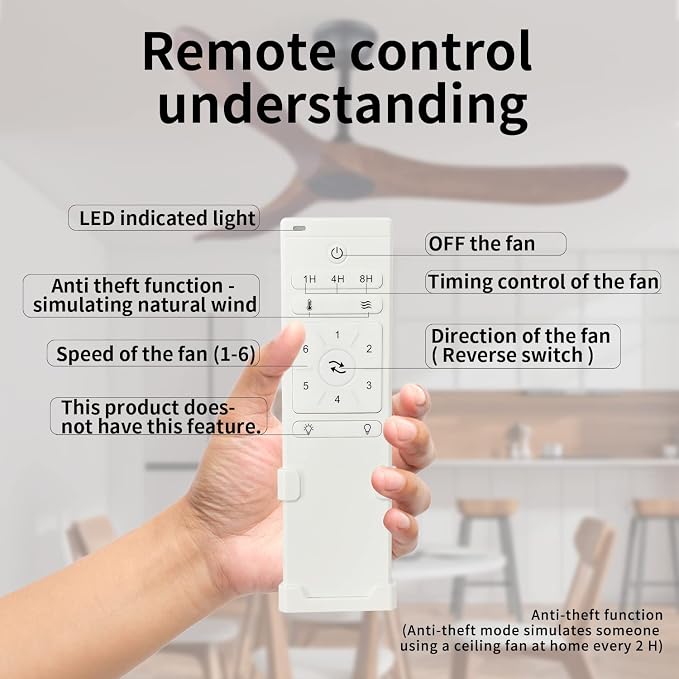 Bigzone 52" Outdoor/Indoor Ceiling Fans Without Lights, Energy Efficient DC Motor, 3 Balsa Wood Blades Ceiling Fan, Wood Ceiling Fan With Remote Control
