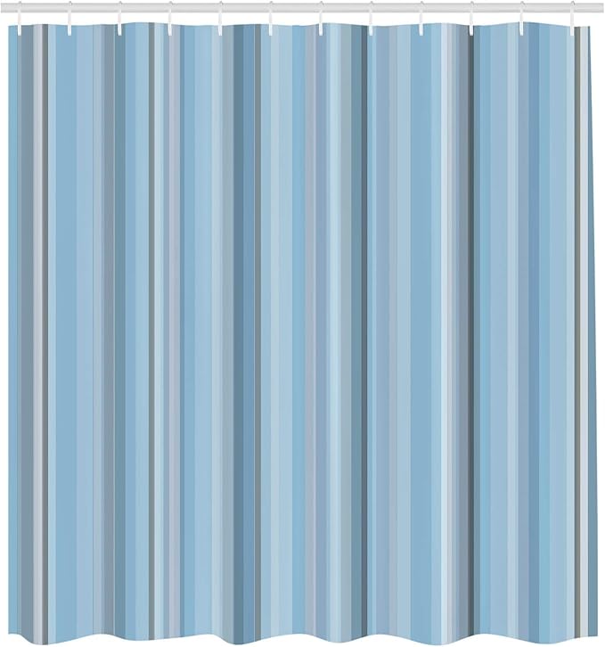 Ambesonne Stripes Shower Curtain, Abstract Ocean Inspired Palette Lines Geometrical Image Illustration, Cloth Fabric Bathroom Decor Set with Hooks, 75" Long, Baby Blue