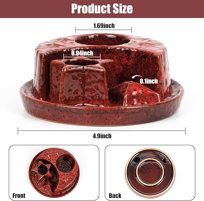 4 in 1 Incense Holder, Incense Burner, Palo Santo Holder, Ceramic Ash Catcher Tray for Meditation Room, Candle Holder for Burning Sage (Speckled Red)