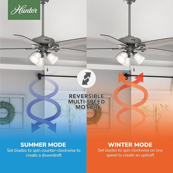 Hunter Builder Plus, Indoor, Ceiling Fan, Pull Chain, 52 inch, Matte Silver