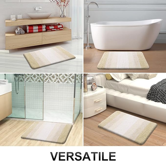 OLANLY Small Bathroom Rugs Mat 24x16, Extra Soft Absorbent Microfiber Bath Rugs, Rubber Backing, Quick Dry, Washable Bath Mats for Bathroom Floor, Tub and Shower, Home Decor Accessories, Light Beige