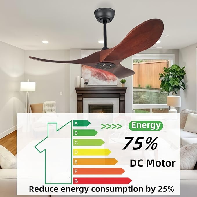 36 Inch Ceiling Fan No Light, 6-Speed Silent DC Motor, Solid Wood Reversible Modern Style Ceiling Fan, Suitable For Living Room, Dining Room, Bedroom, Outdoor
