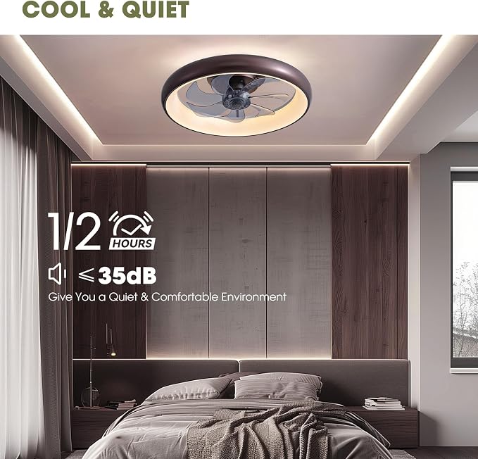 LUDOMIDE Ceiling Fan with Lights and Remote, 20'' Low Profile Flush Mount, 6 Wind Speeds, Modern Dimmable LED, Smart for Bedroom, Kids Room