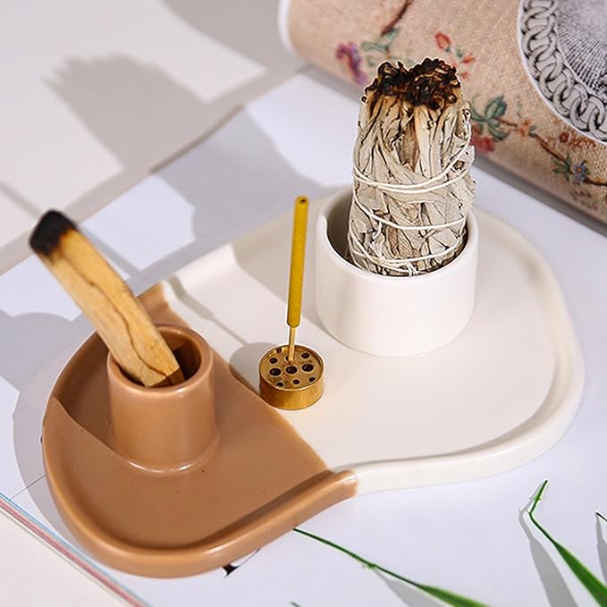 Ceramic 4 in 1 Incense Holder, Palo Santo Holder, Palo Santo Burner, Incense Stick Holder, Sage Holder for Smudging, Smudge Stick Holder, Palo Santo Holder for Zen Decor