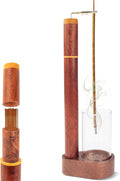 Wood Incense Holder for Sticks with Glass Ash Catcher-Airtight StorageTube,Portable Incense Burner for Yoga Meditation Travel Home Gift
